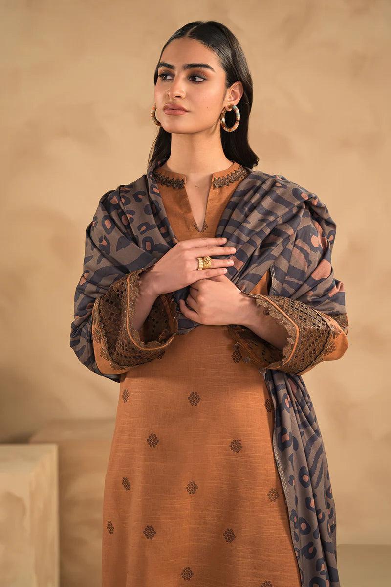 Charisma 3PC Golden Brown Embroidered Unstitched Suit