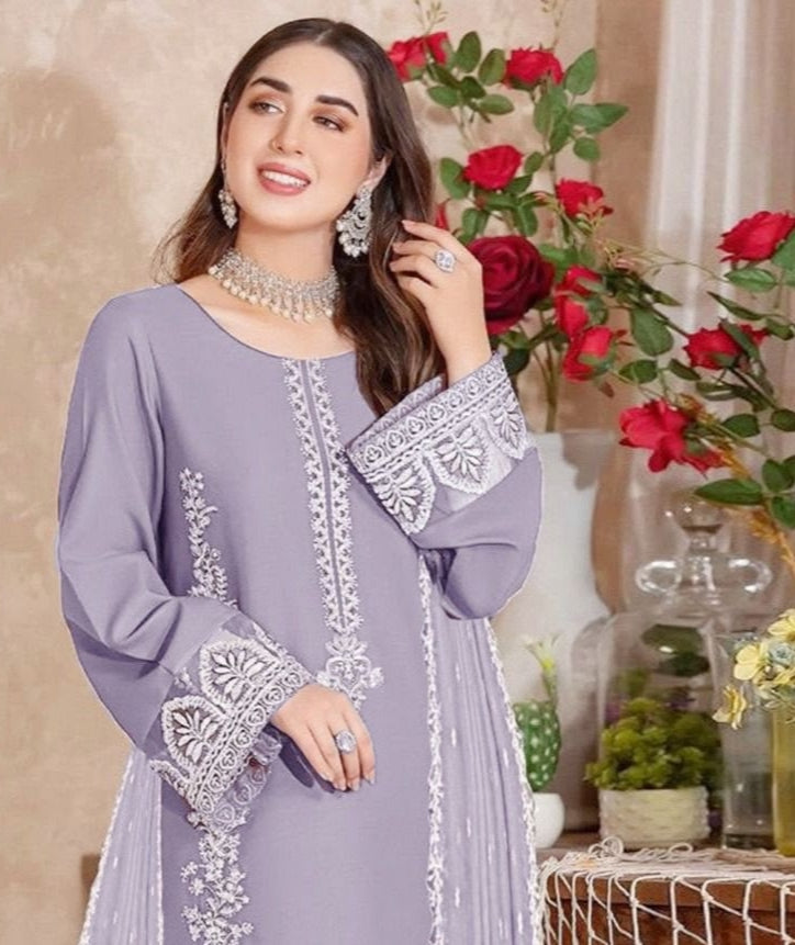 Zarqash 3PC Mild Purple Embroidered Unstitched Suit