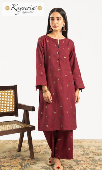 Kayseria 3PC Maroon Muse Embroidered Unstitched Suit