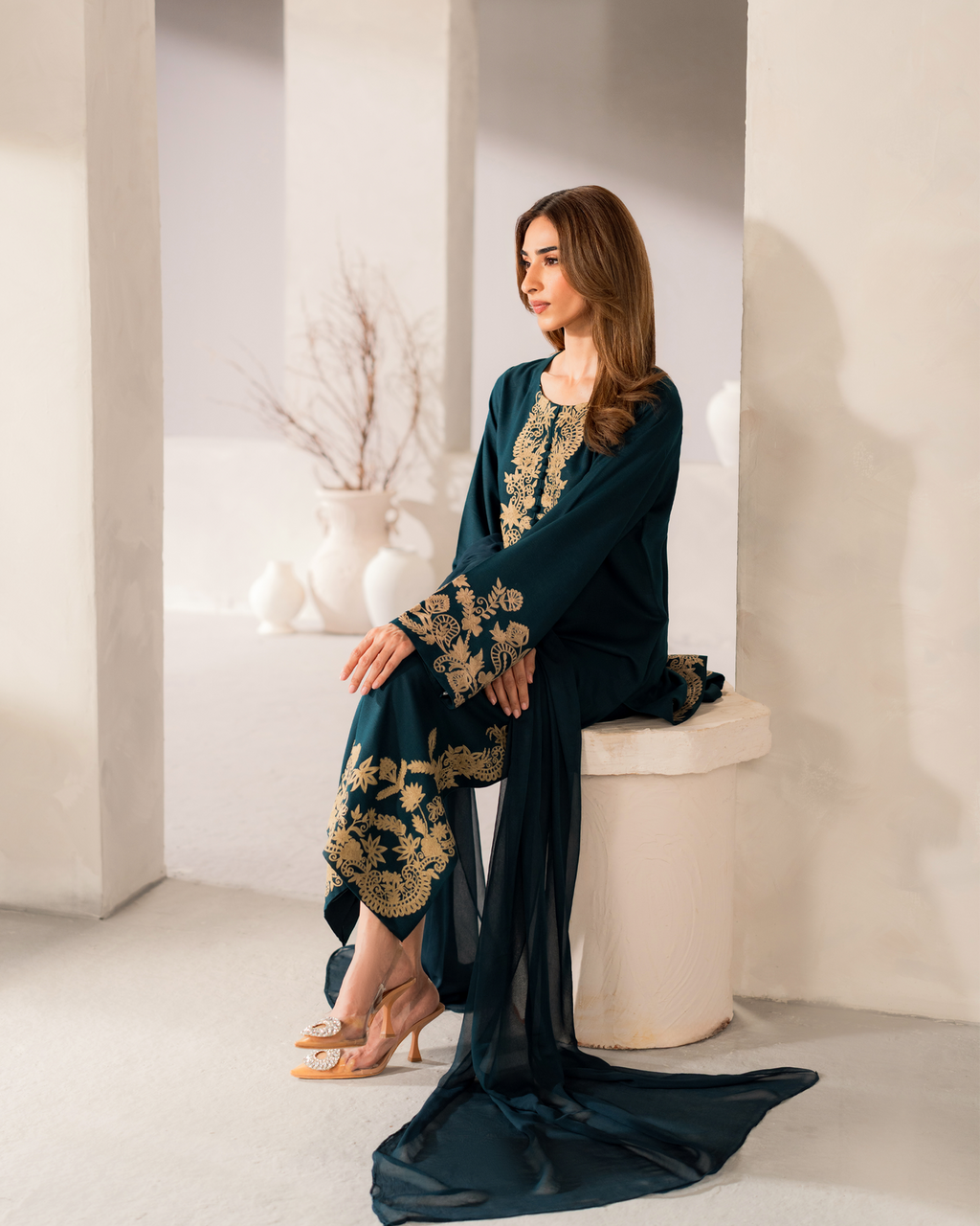 Batik 2PC Zinc Green Embroidered Unstitched Suit