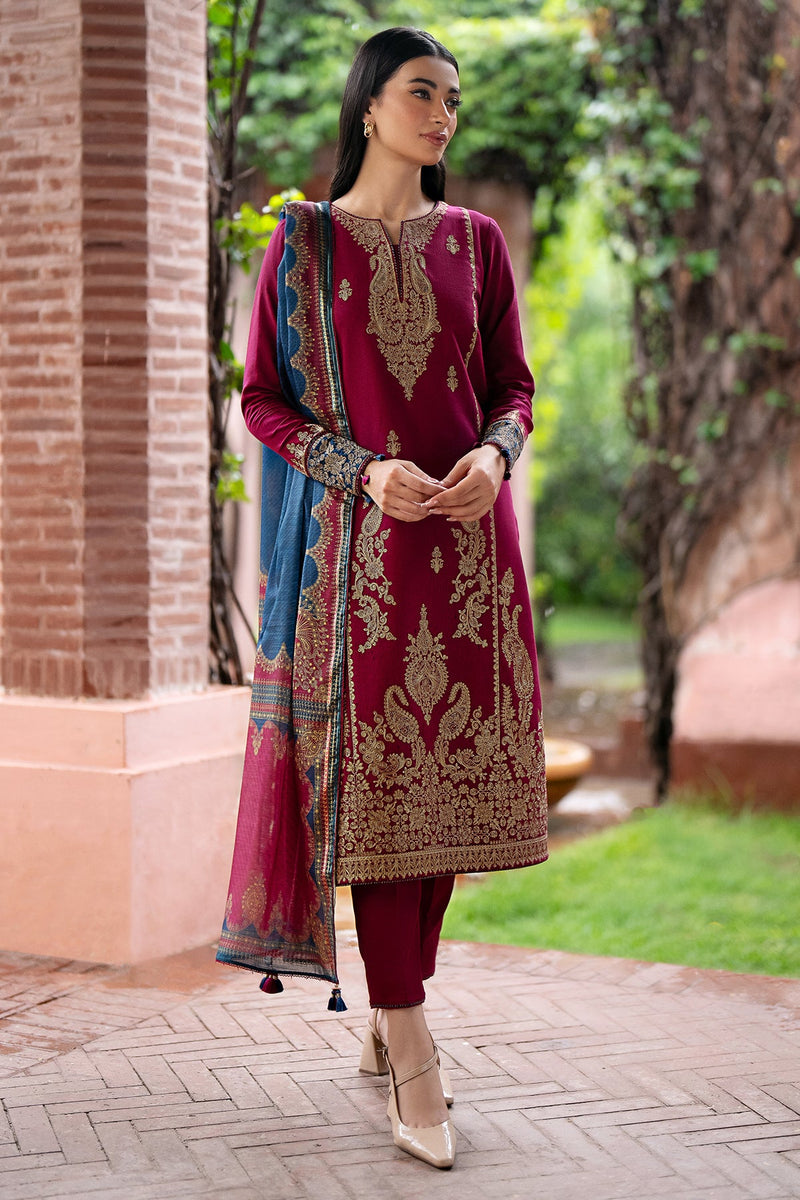 Jazmin 2PC Rose Red Embroidered Unstitched Suit