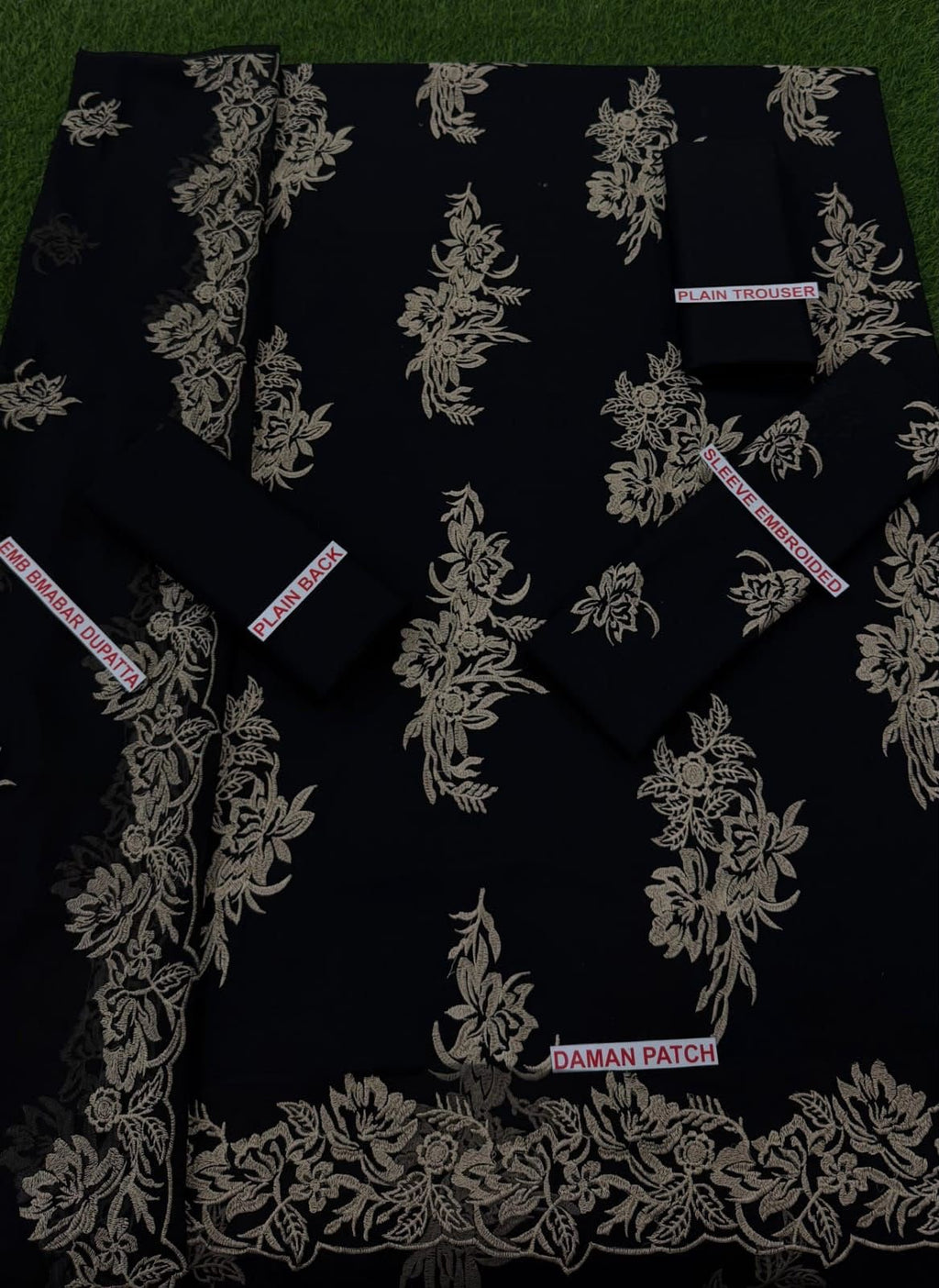 Aden Libas 3PC Black Embroidered Unstitched Suit