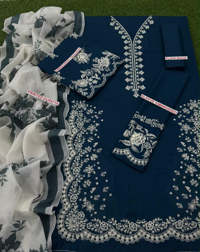 Zara Shahjahan 3PC Royal Blue Embroidered Unstitched Suit