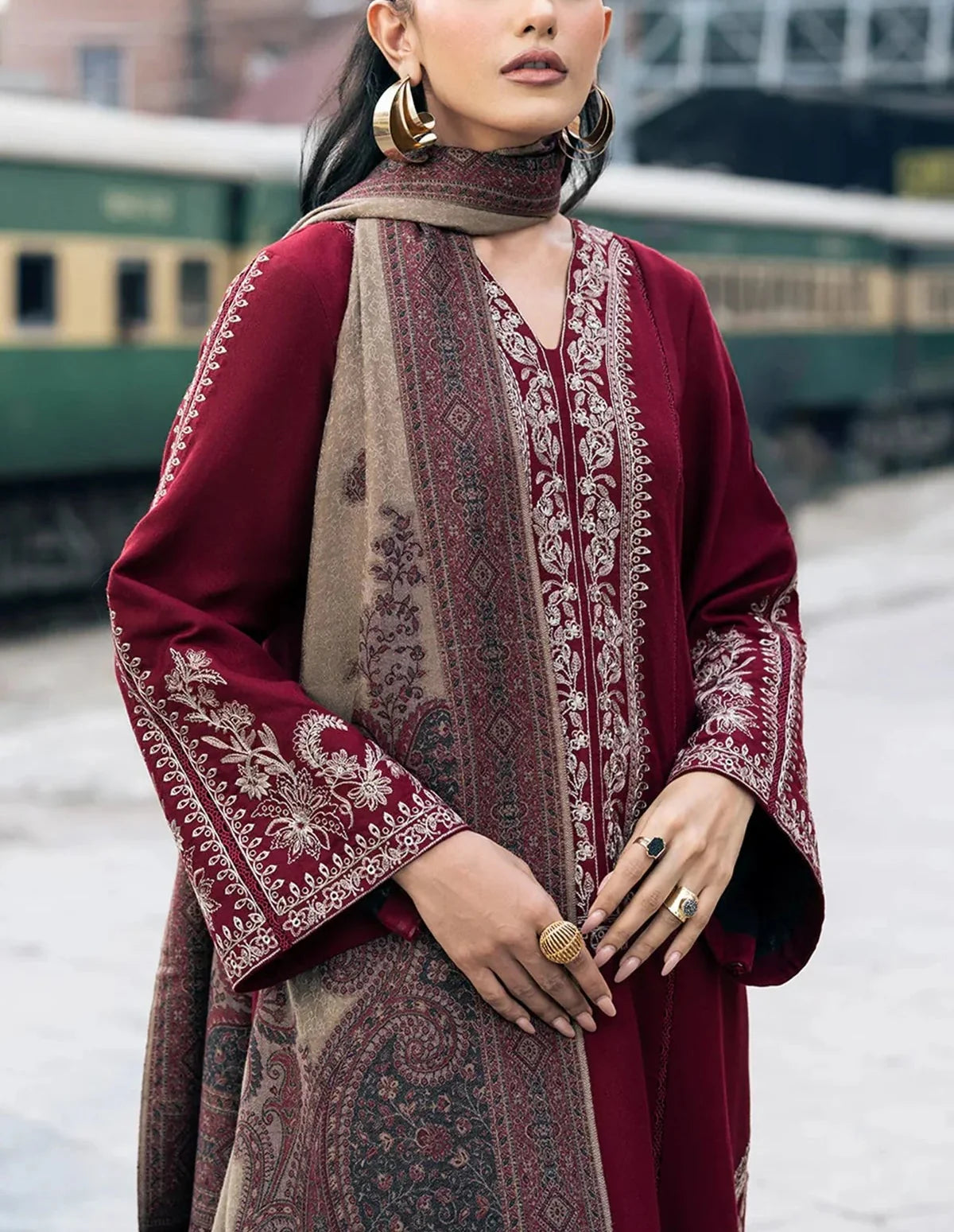 Sapphire 2PC Maroon Embroidered Unstitched Suit