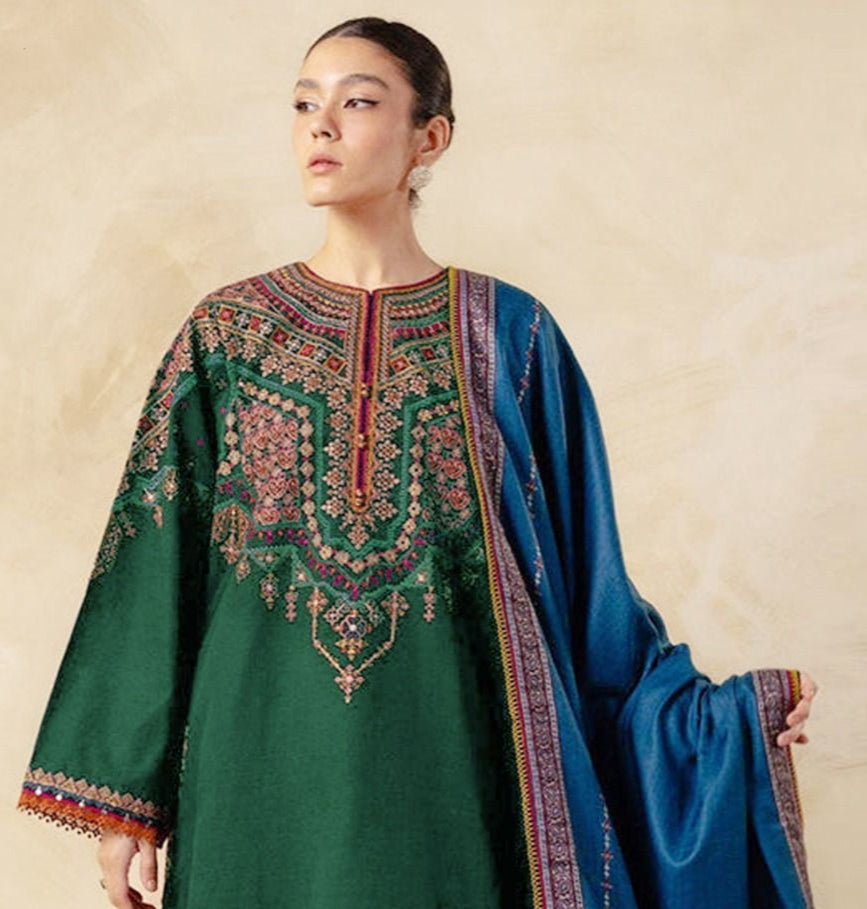 Zara Shahjahan 2PC Green Embroidered Unstitched Suit