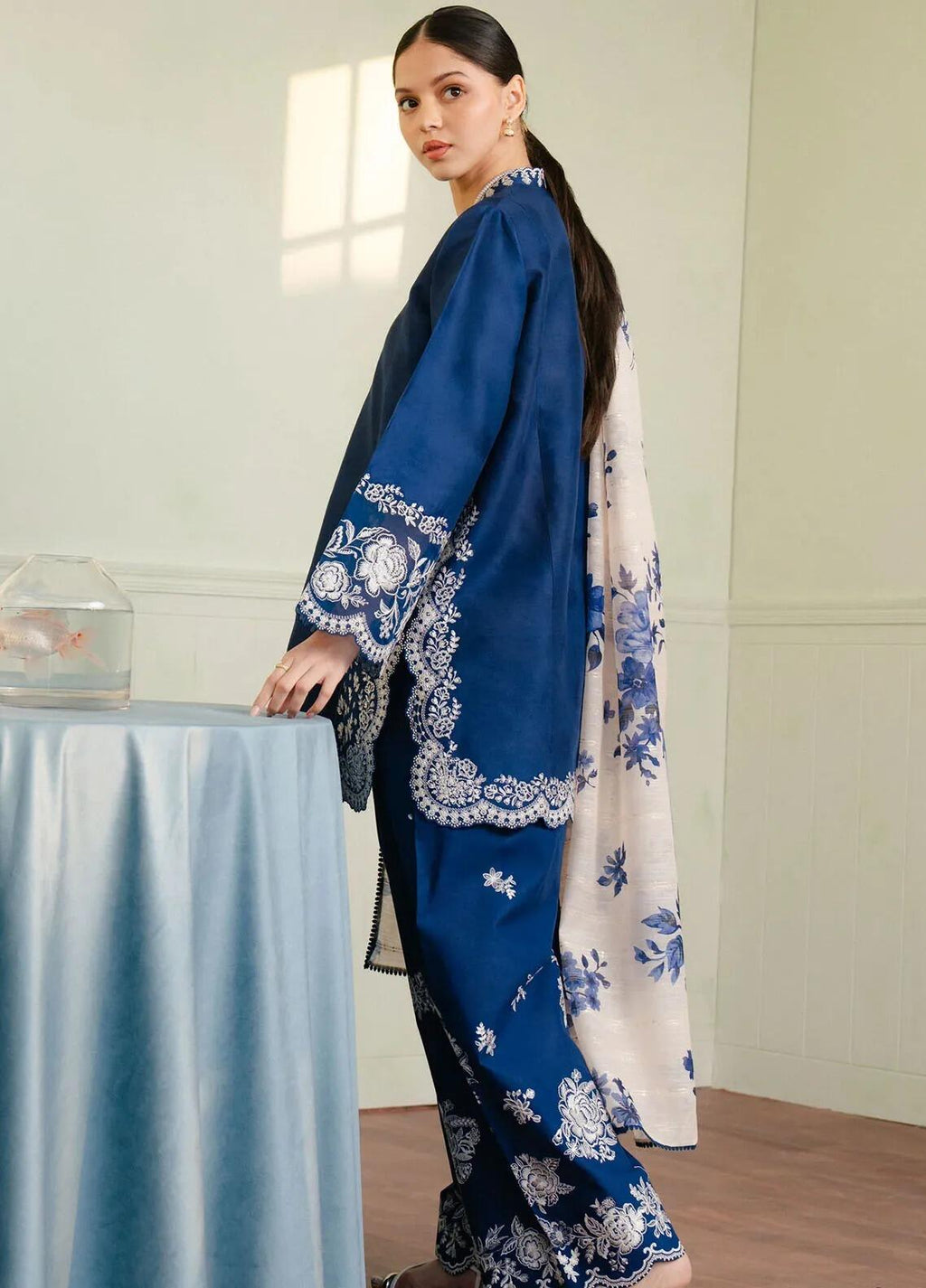 Zara Shahjahan 3PC Royal Blue Embroidered Unstitched Suit