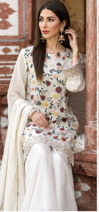 NishatLinen 3PC Ivory Blossom Embroidered Unstitched Suit