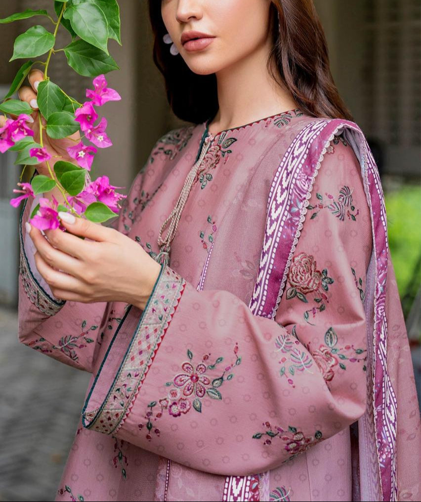 Sapphire 3 PC Rose Blush Floral Embroidered Unstitched Suit