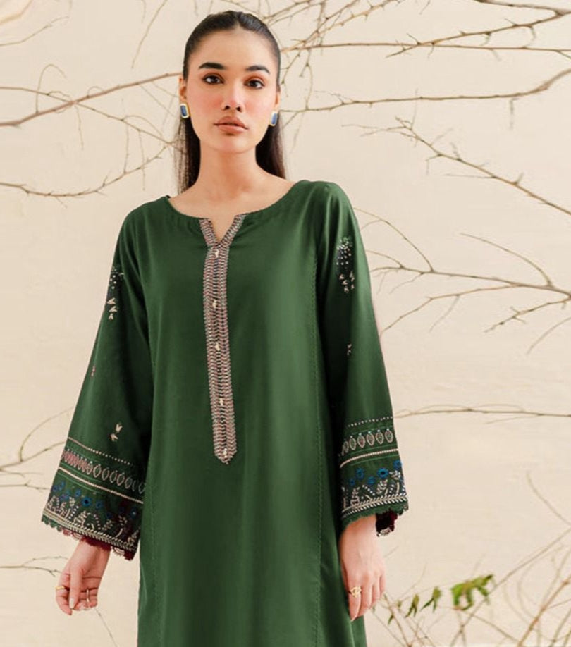 Beechtree 2PC Green Embroidered Unstitched Suit