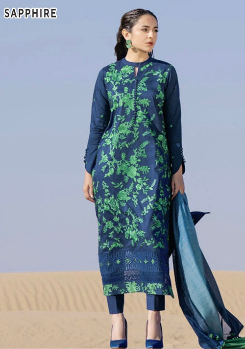 Sapphire 3PC Blue Embroidered Unstitched Suit