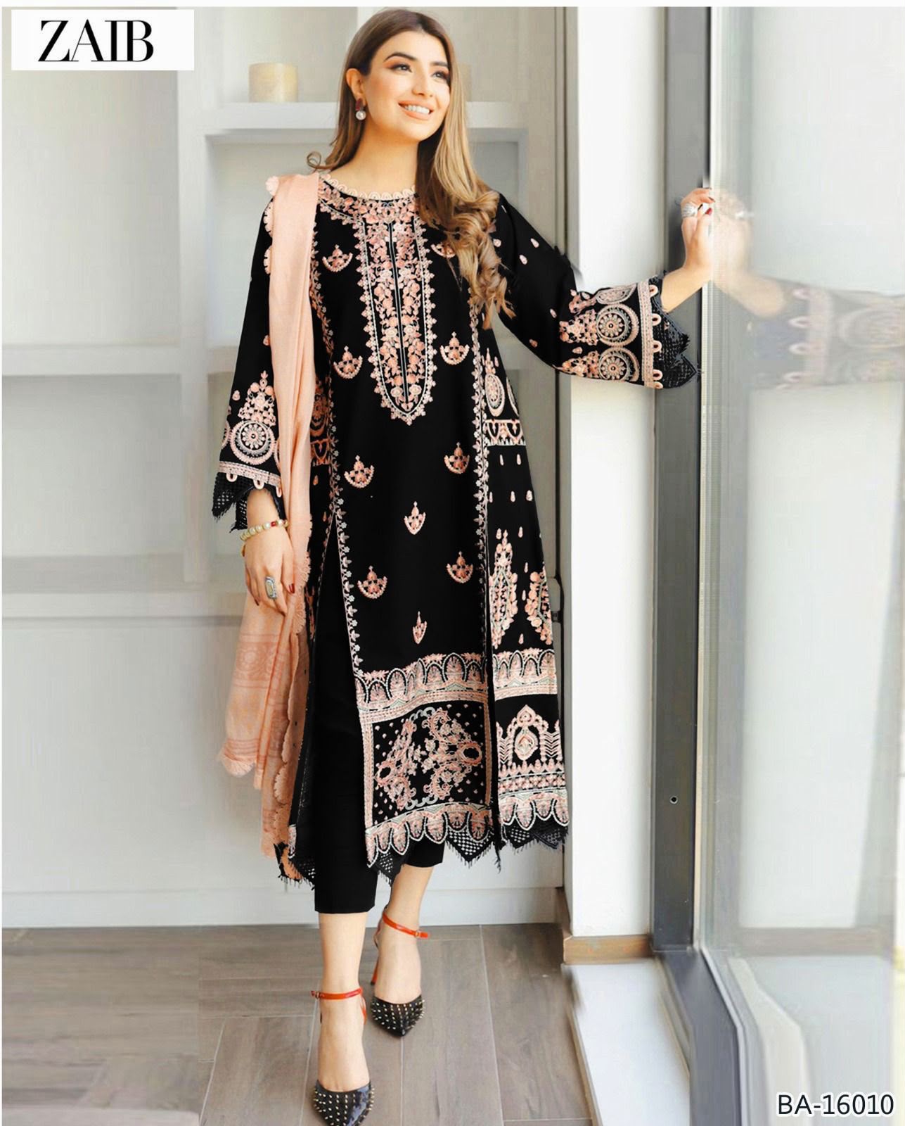Zaib 3PC Black Embroidered Unstitched Suit