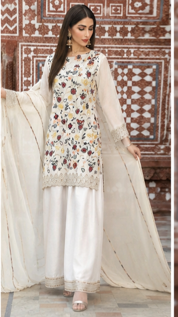 NishatLinen 3PC Ivory Blossom Embroidered Unstitched Suit