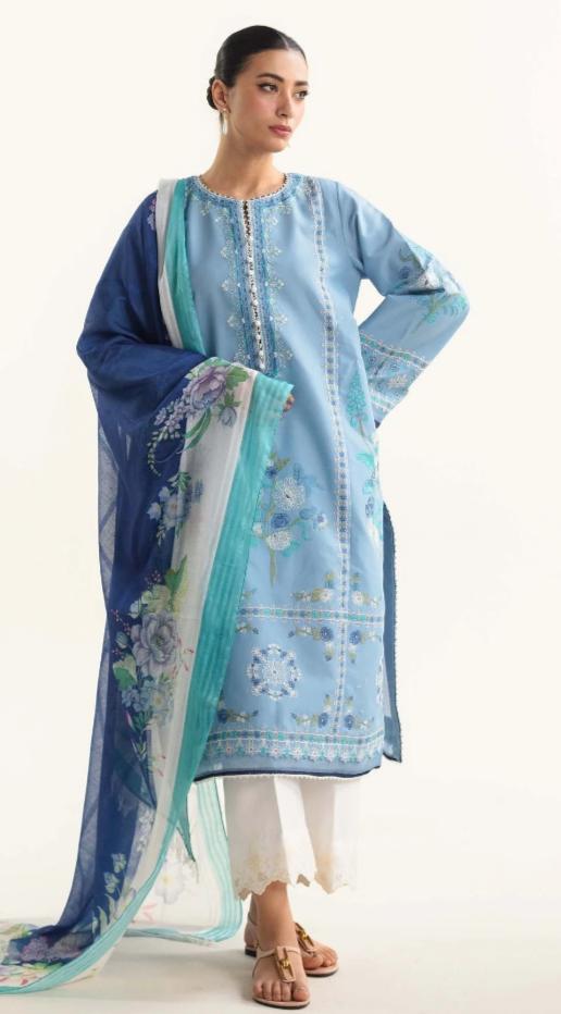 Zara Shahjahan 3PC Powder Blue EMBROIDERED Unstitched Suit
