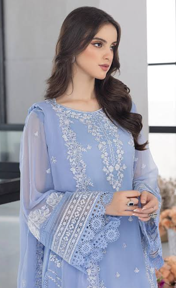 Azure 3PC Powder Blue Embroidered Unstitched Suit