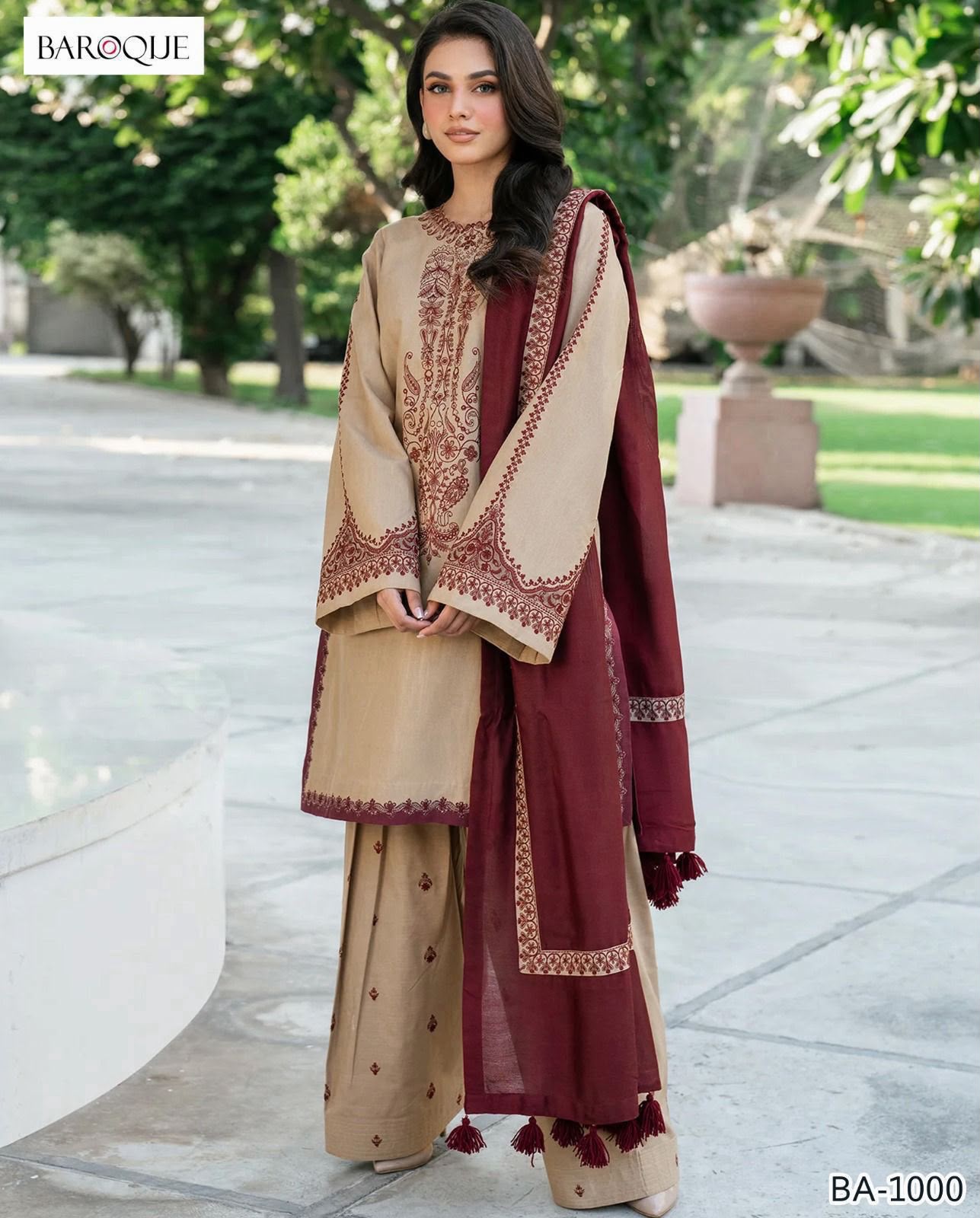 Baroque 3PC Beige Embroidered Unstitched Suit