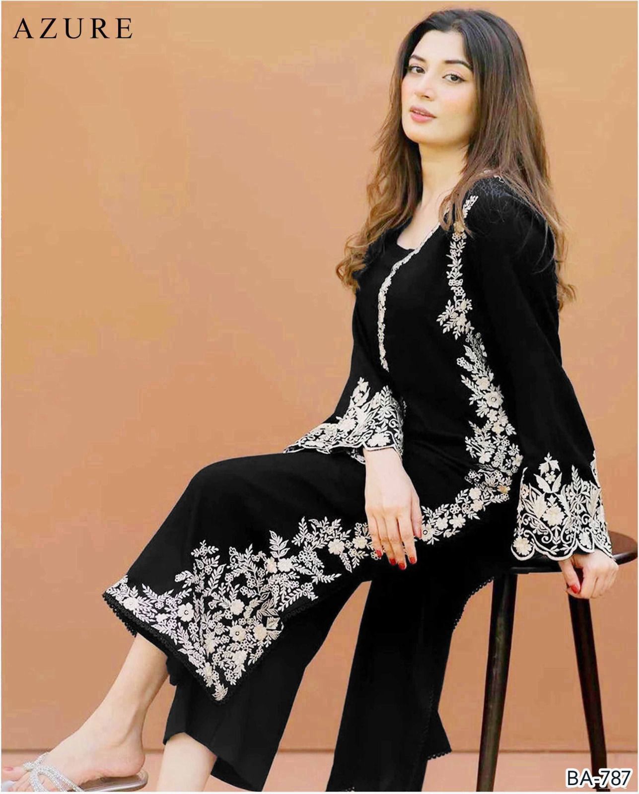 Azure 2PC Black Embroidered Unstitched Suit