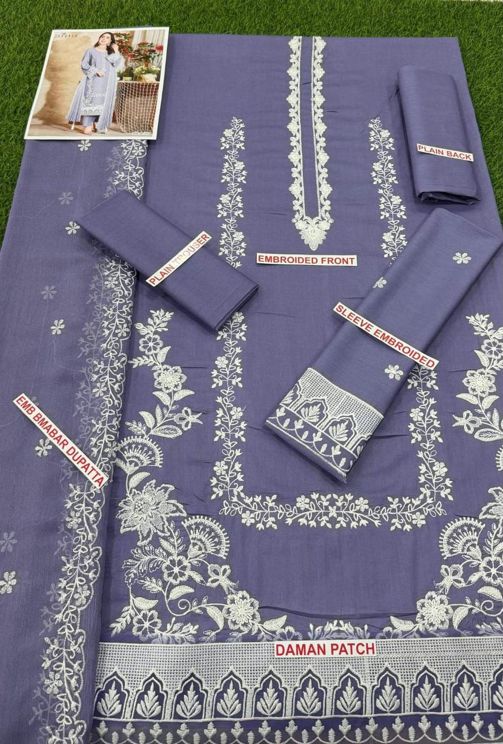 Zarqash 3PC Mild Purple Embroidered Unstitched Suit