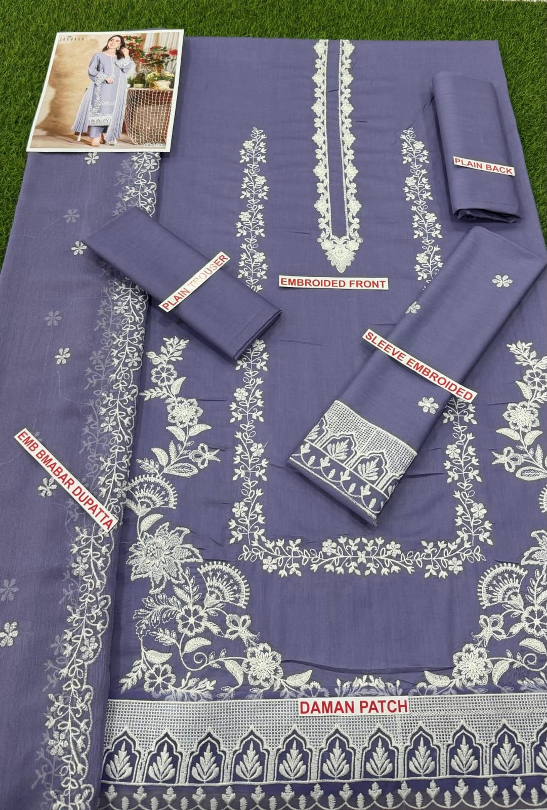 Zarqash 3PC Mild Purple Embroidered Unstitched Suit