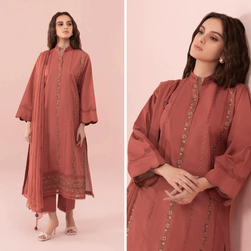 Sapphire 2PC Tea Pink Embroidered Unstitched Suit