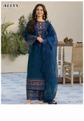 Ally's 3PC Navy Blue Embroidered Unstitched Suit