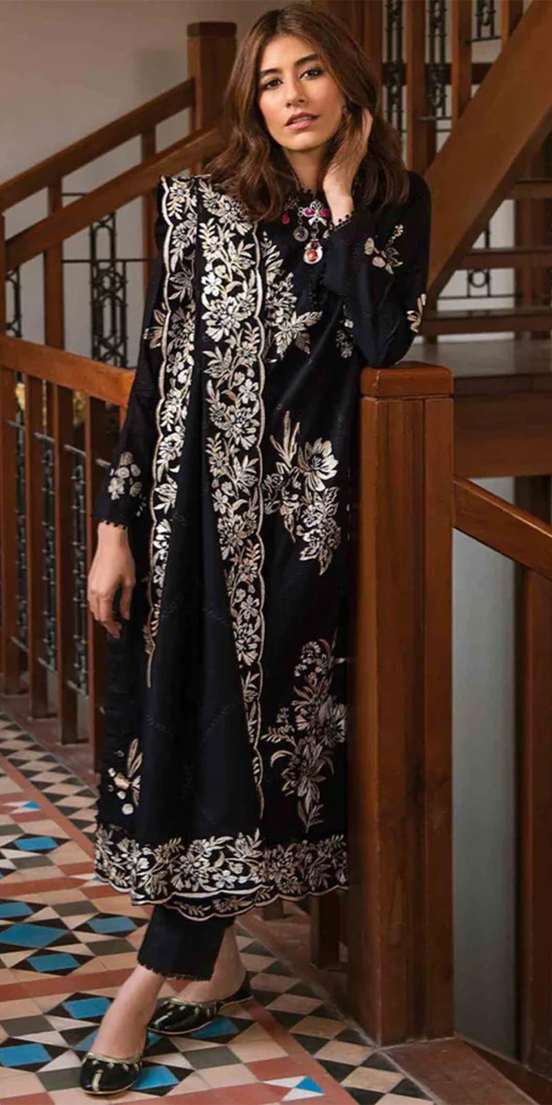 Aden Libas 3PC Black Embroidered Unstitched Suit