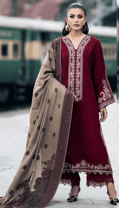 Sapphire 2PC Maroon Embroidered Unstitched Suit