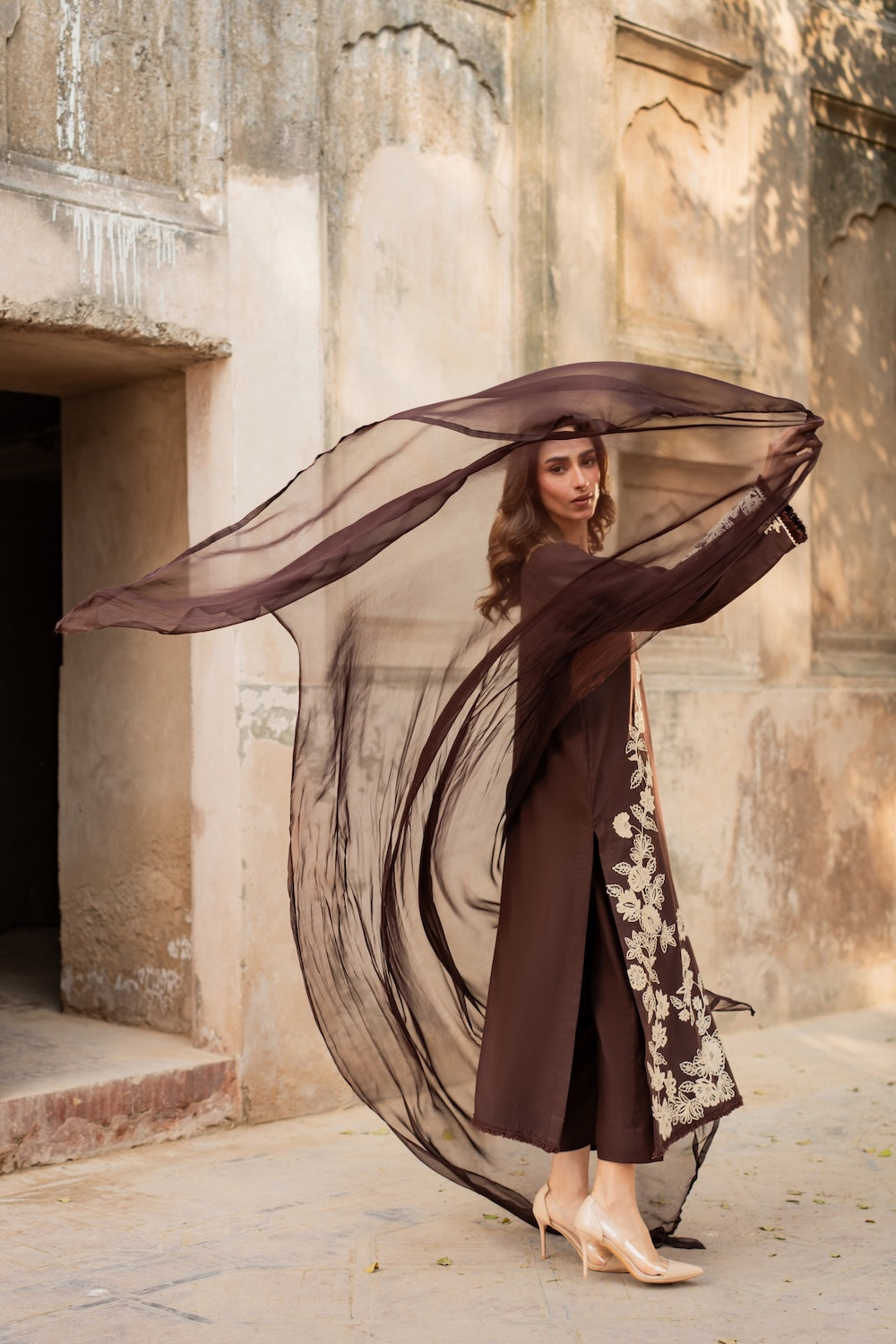 Laam 2PC Brown Embroidered Unstitched Suit