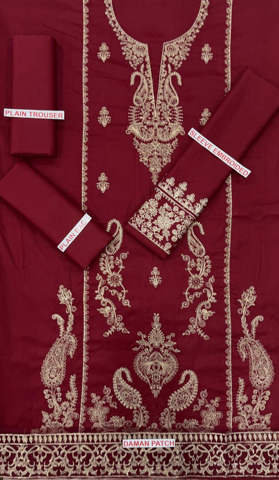 Jazmin 2PC Rose Red Embroidered Unstitched Suit