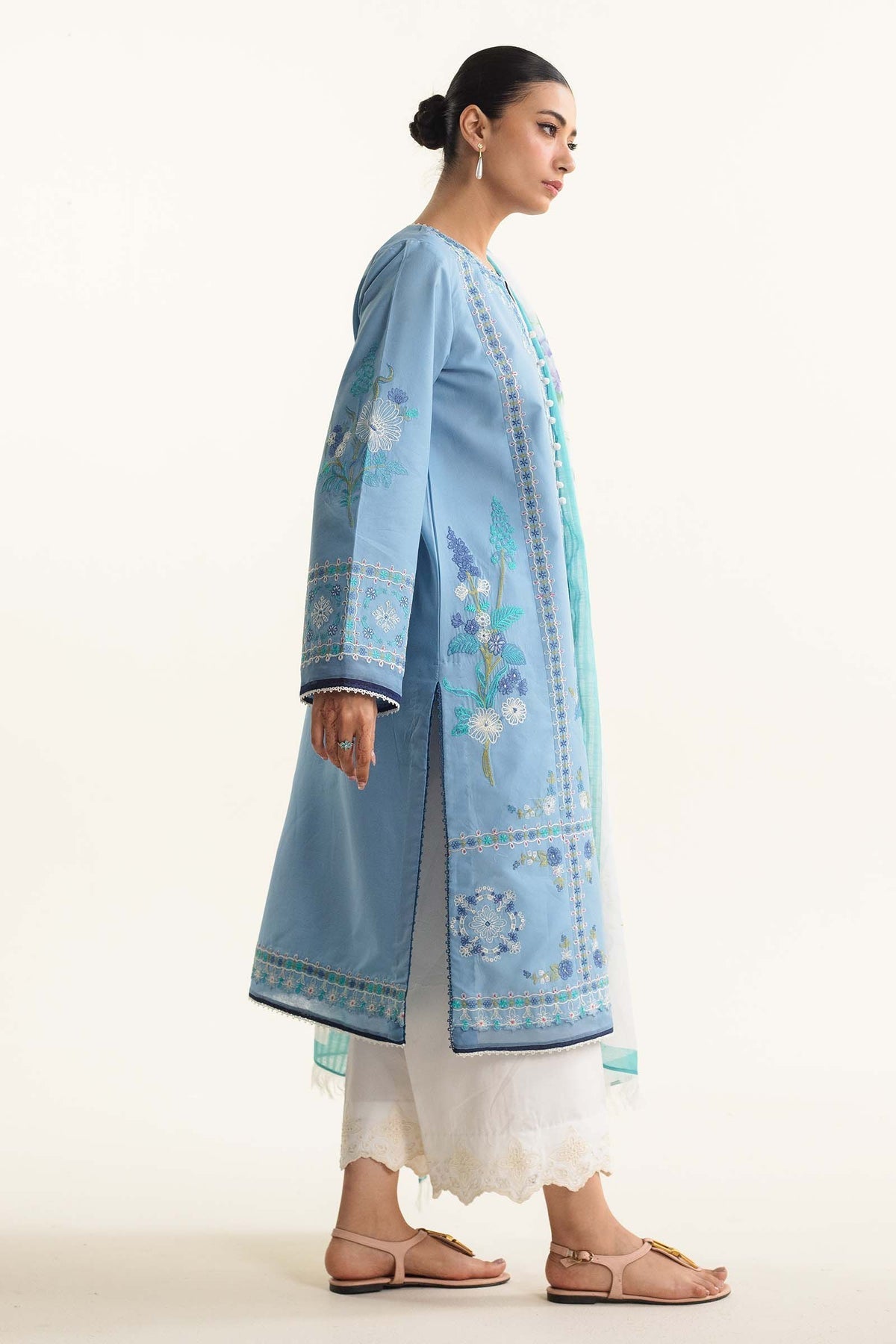 Zara Shahjahan 3PC Powder Blue EMBROIDERED Unstitched Suit
