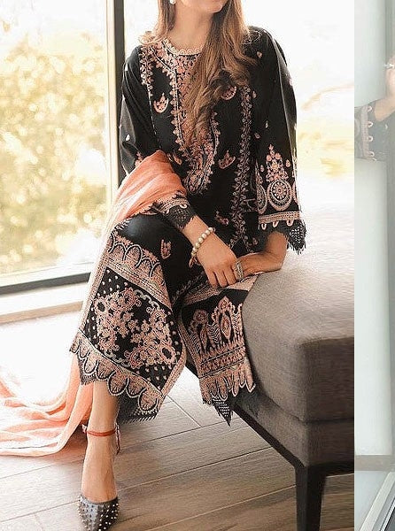 Zaib 3PC Black Embroidered Unstitched Suit