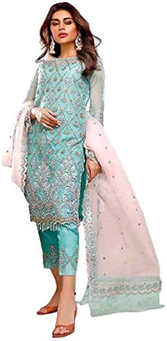 3PC Tourquise Aqua Embroidered Unstitched Suit