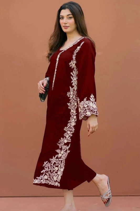 Azure 2PC Plum Maroon Embroidered Unstitched Suit