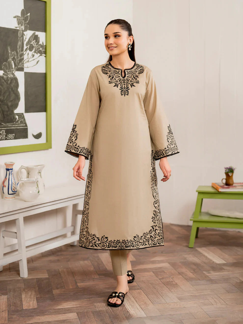 Sapphire 2PC Skin Beige Embroidered Unstitched Suit