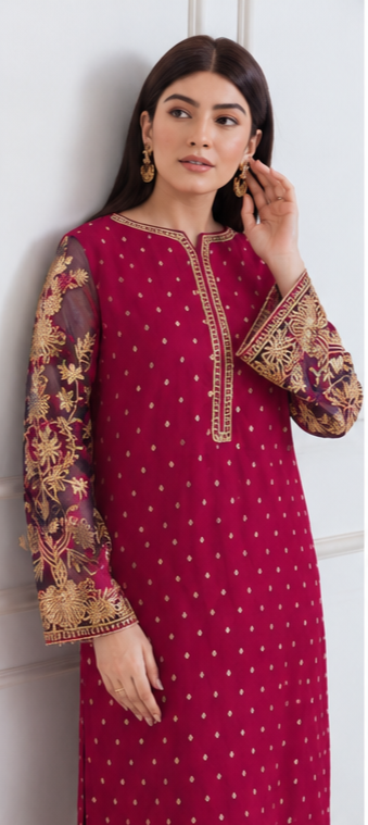 Iznik 3PC Ruby Pink Embroidered Unstitched Suit