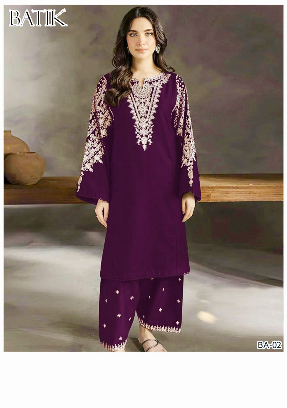 Batik 2PC Deep Purple Embroidered Unstitched Suit