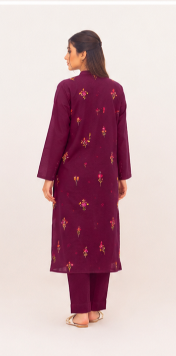 3 PC Plum Floral Embroidered Unstitched Suit By Gul Ahmed