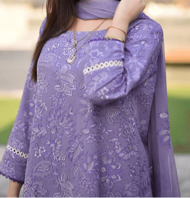 Bareeze 3PC Steel Purple Embroidered Unstitched Suit