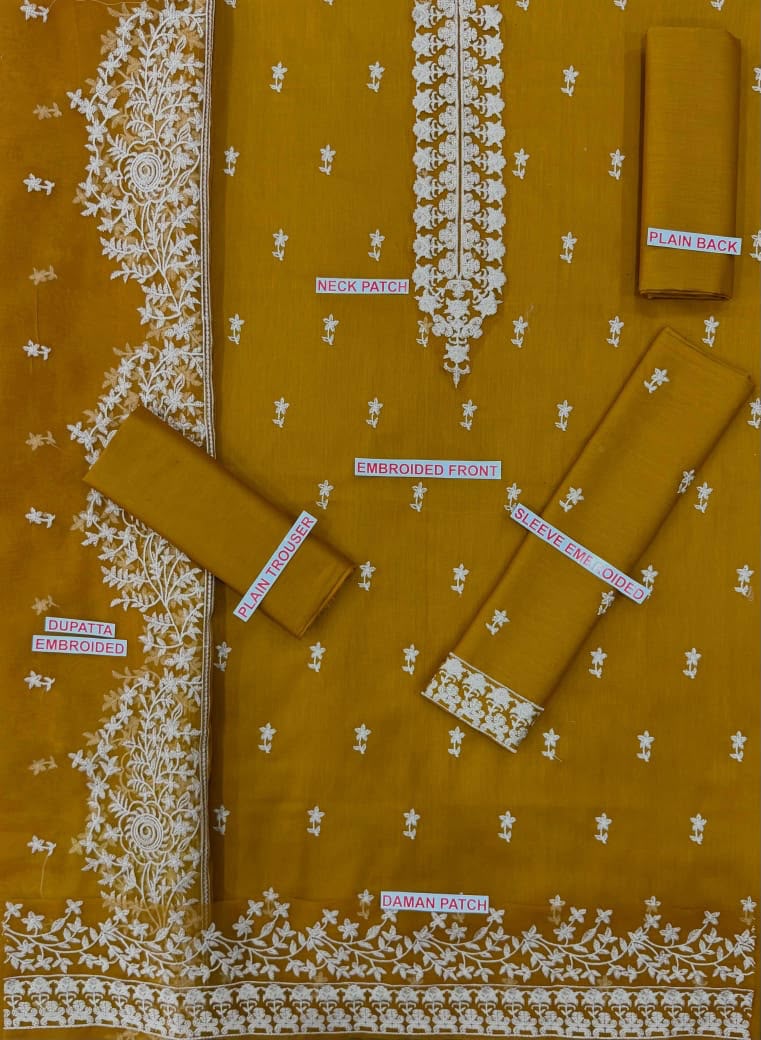 Cross Stitch 3PC Mustard Embroidered Unstitched Suit