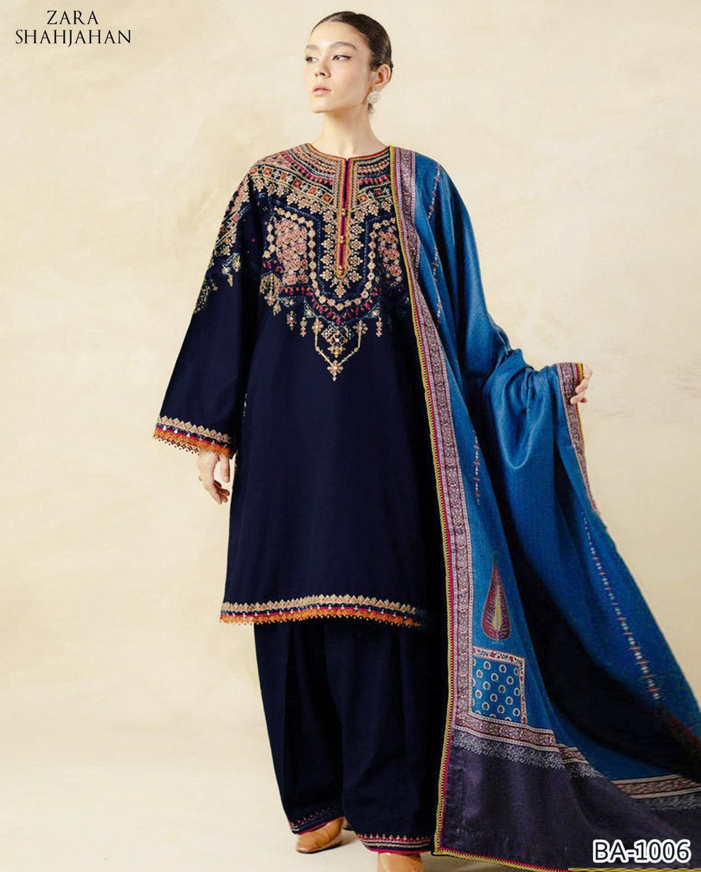 Zara Shahjahan 2PC Royal Blue Embroidered Unstitched Suit