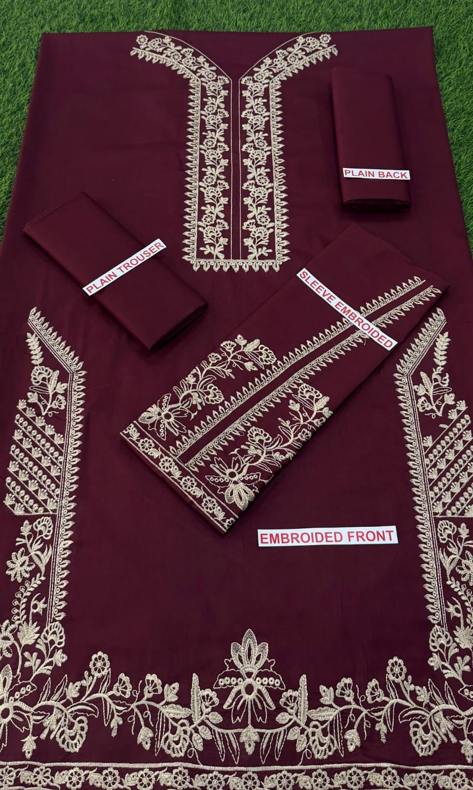 Sapphire 2PC Maroon Embroidered Unstitched Suit