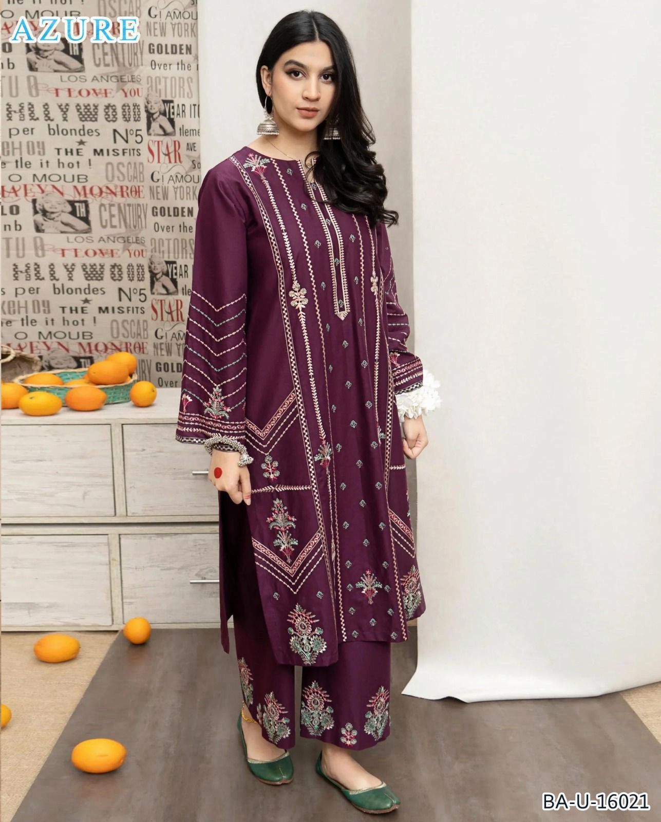 Azure 2PC Purple Embroidered Unstitched Suit