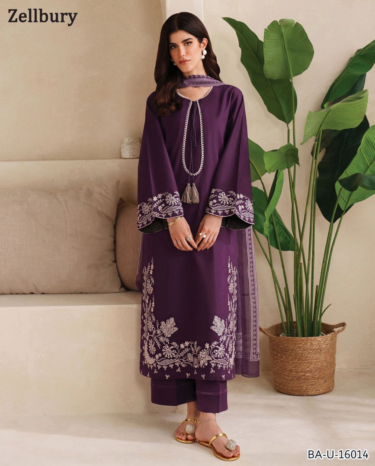 Zellbury 2PC Deep Purple Embroidered Unstitched Suit
