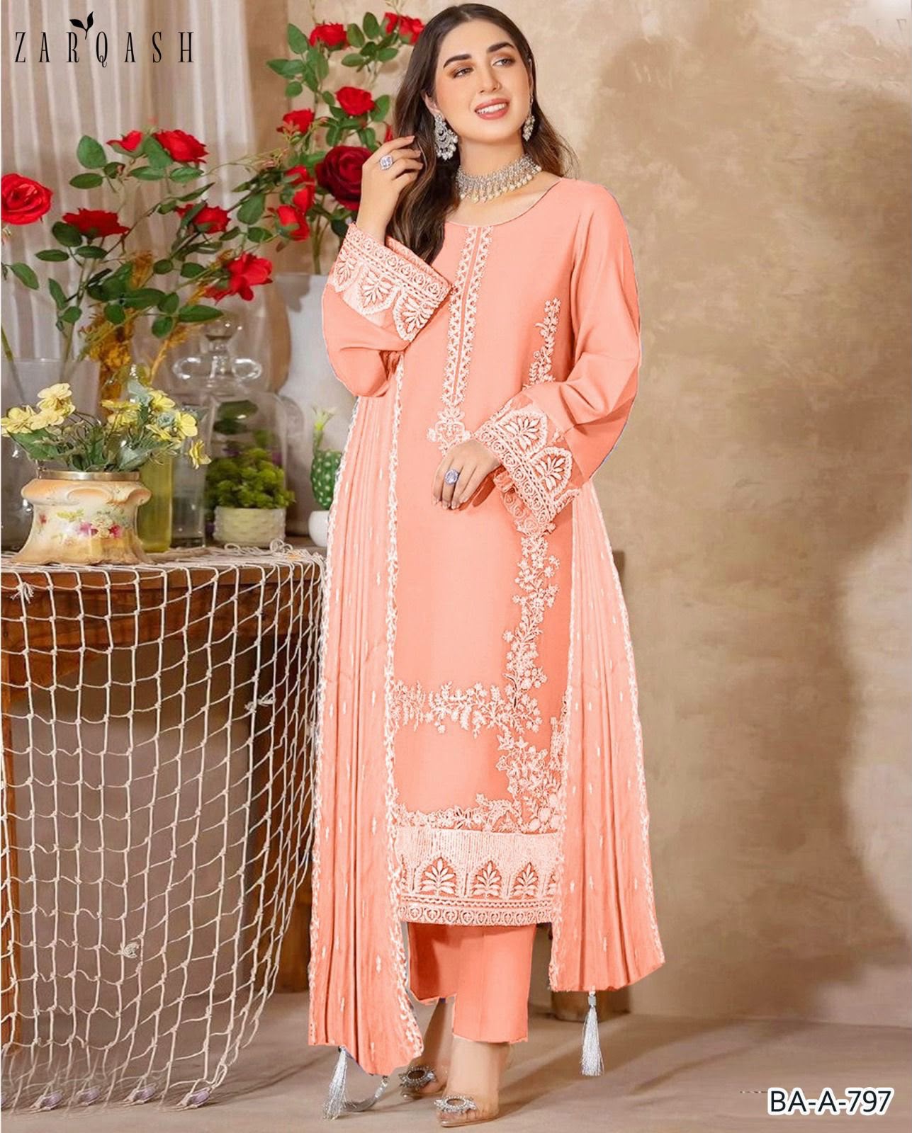 Zarqash 3PC Light Pink Embroidered Unstitched Suit