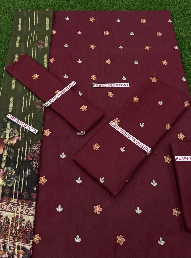 Kayseria 3PC Maroon Muse Embroidered Unstitched Suit
