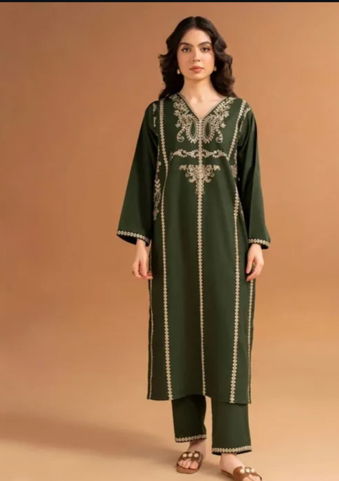 Batik 2pc Leave Green Embroidered Unstitched Suit